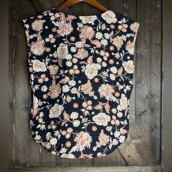 A.N.A  XS Sleeveless Blouse Black background with Floral Print. EUC - Picture 2 of 5
